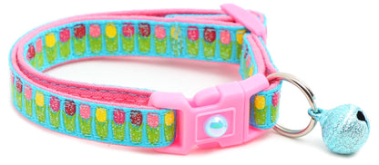 Colorful Tulips Breakaway Cat Collar - FurrrBabies & More! - Bright Blue - Cat Collar