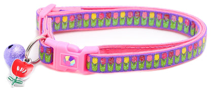 Colorful Tulips Breakaway Cat Collar - FurrrBabies & More! - Purple - Cat Collar