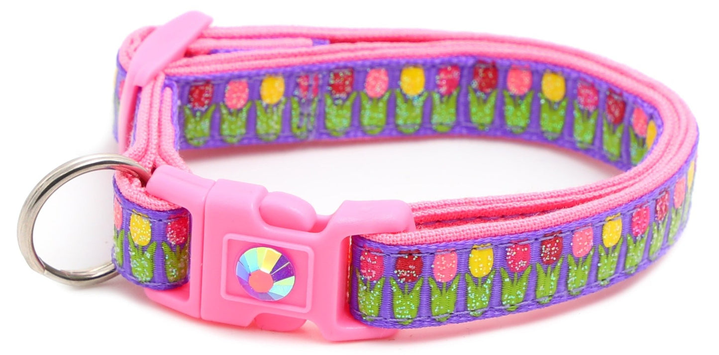 Colorful Tulips Breakaway Cat Collar - FurrrBabies & More! - Purple - Cat Collar