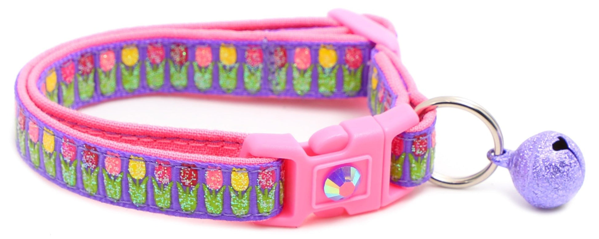 Colorful Tulips Breakaway Cat Collar - FurrrBabies & More! - Purple - Cat Collar