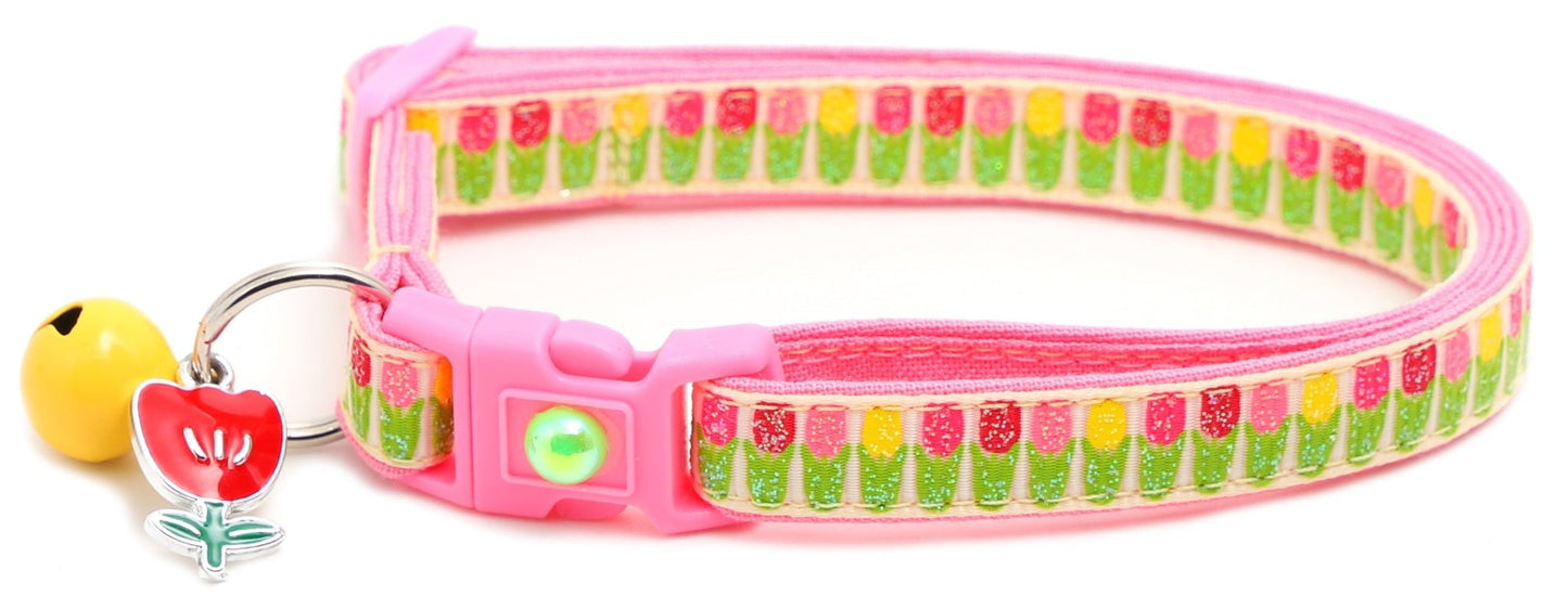 Colorful Tulips Breakaway Cat Collar - FurrrBabies & More! - Cream - Cat Collar