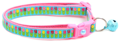 Colorful Tulips Breakaway Cat Collar - FurrrBabies & More! - Bright Blue - Cat Collar