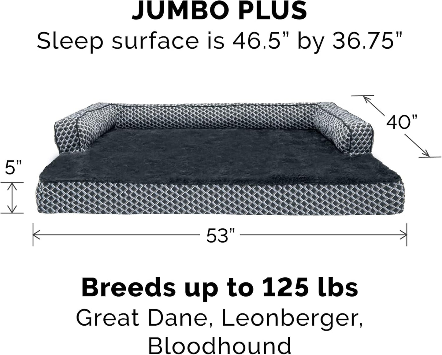 Cooling Gel Dog Bed for Large Dogs W/ Removable Bolsters & Washable Cover, for Dogs up to 125 Lbs - Plush & Woven Decor Comfy Couch Sofa - Diamond Gray, Jumbo Plus/Xxl - FurrrBabies & More! - 7445030844843