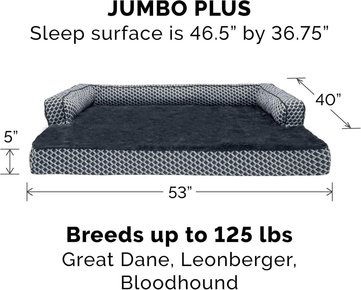Cooling Gel Dog Bed for Large Dogs W/ Removable Bolsters & Washable Cover, for Dogs up to 125 Lbs - Plush & Woven Decor Comfy Couch Sofa - Diamond Gray, Jumbo Plus/Xxl - FurrrBabies & More! - 7445030844843