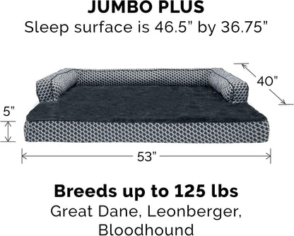 Cooling Gel Dog Bed for Large Dogs W/ Removable Bolsters & Washable Cover, for Dogs up to 125 Lbs - Plush & Woven Decor Comfy Couch Sofa - Diamond Gray, Jumbo Plus/Xxl - FurrrBabies & More! - 7445030844843