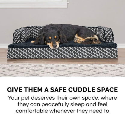 Cooling Gel Dog Bed for Large Dogs W/ Removable Bolsters & Washable Cover, for Dogs up to 125 Lbs - Plush & Woven Decor Comfy Couch Sofa - Diamond Gray, Jumbo Plus/Xxl - FurrrBabies & More! - 7445030844843