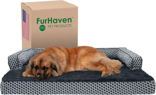 Cooling Gel Dog Bed for Large Dogs W/ Removable Bolsters & Washable Cover, for Dogs up to 125 Lbs - Plush & Woven Decor Comfy Couch Sofa - Diamond Gray, Jumbo Plus/Xxl - FurrrBabies & More! - 7445030844843