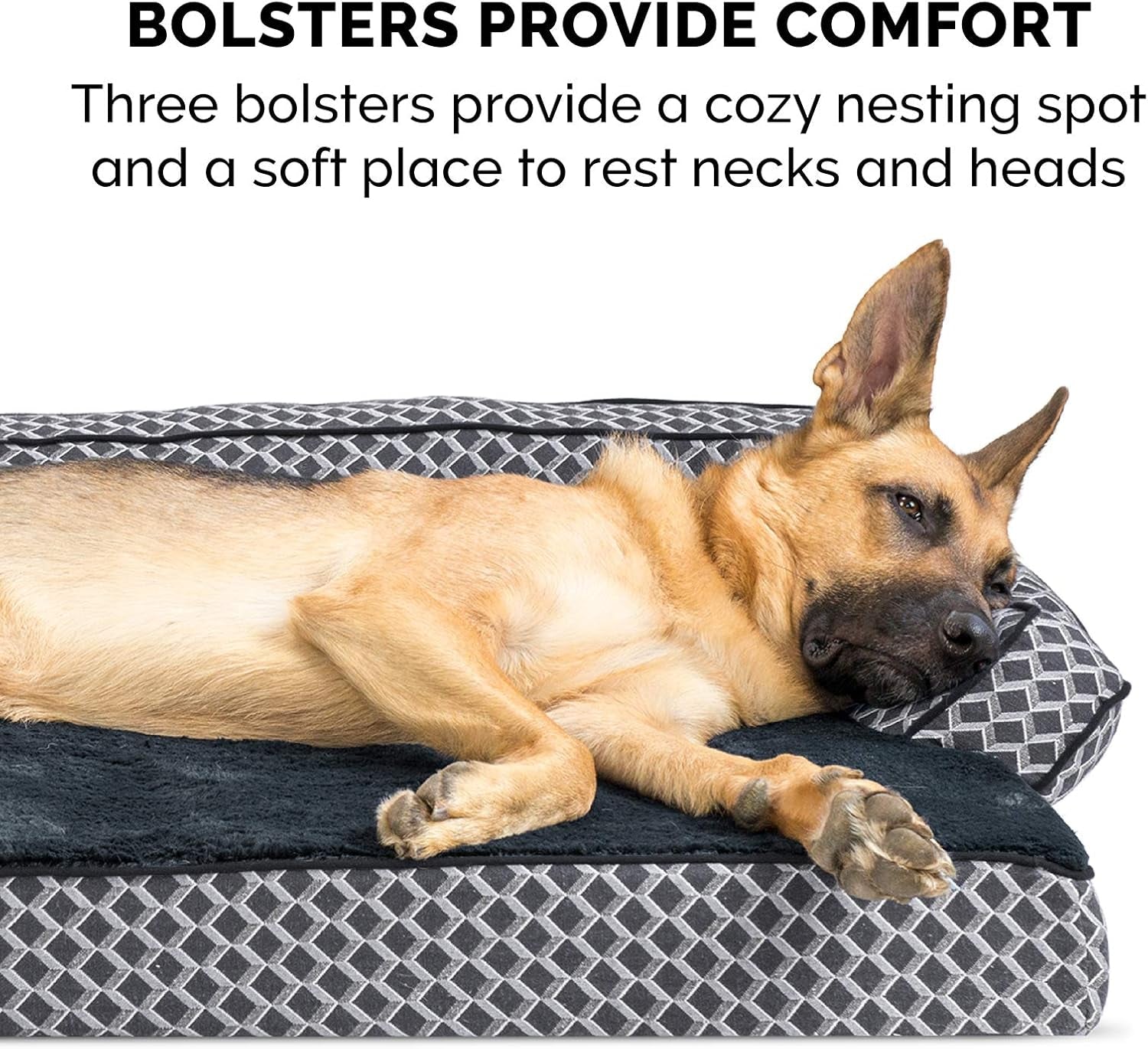 Cooling Gel Dog Bed for Large Dogs W/ Removable Bolsters & Washable Cover, for Dogs up to 125 Lbs - Plush & Woven Decor Comfy Couch Sofa - Diamond Gray, Jumbo Plus/Xxl - FurrrBabies & More! - 7445030844843
