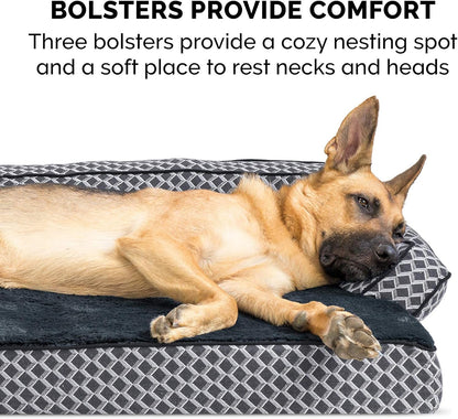 Cooling Gel Dog Bed for Large Dogs W/ Removable Bolsters & Washable Cover, for Dogs up to 125 Lbs - Plush & Woven Decor Comfy Couch Sofa - Diamond Gray, Jumbo Plus/Xxl - FurrrBabies & More! - 7445030844843