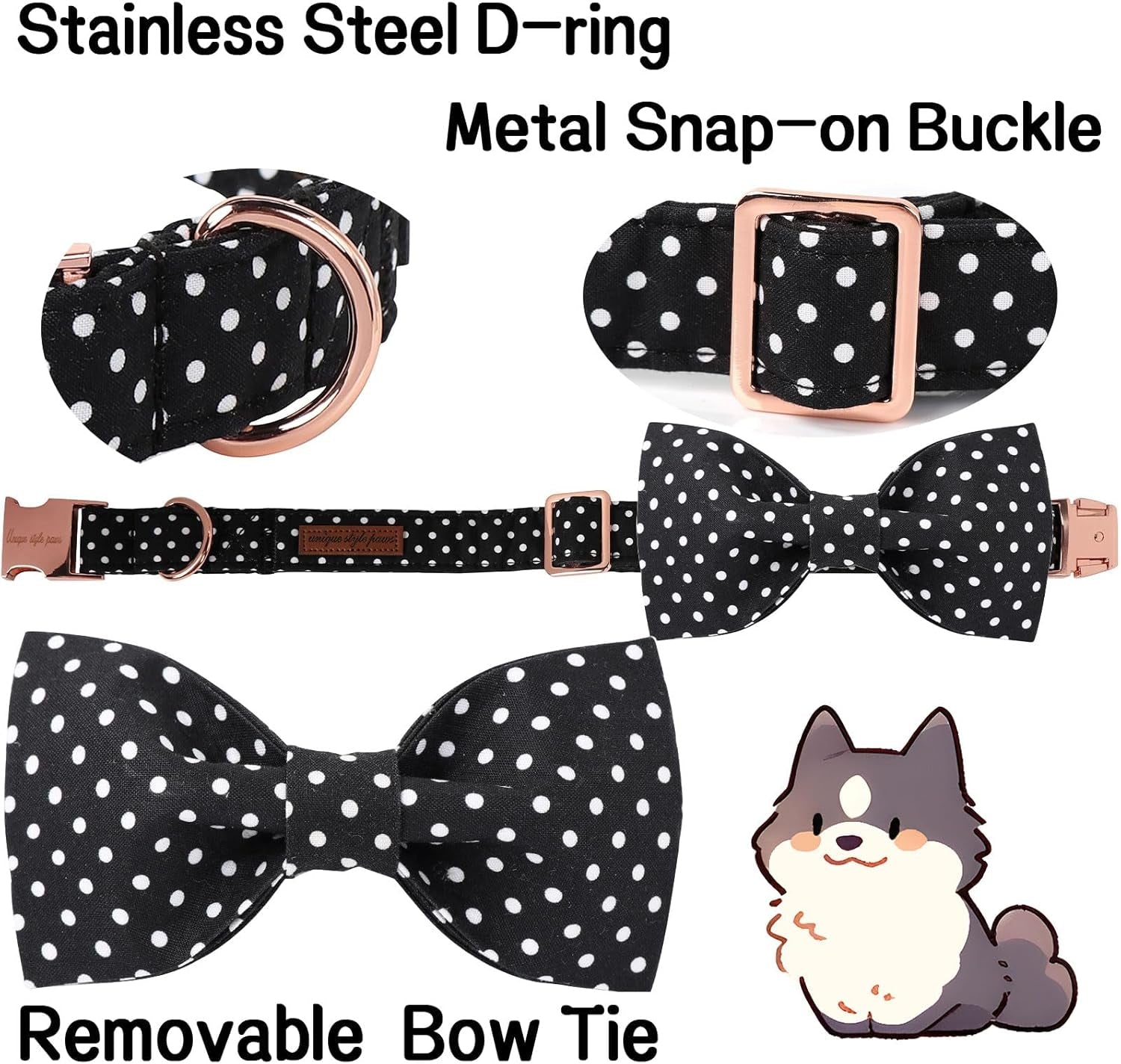 Cotton Dog Collar with Bow Puppy Collar with Black White round Dot for Small Medium Large Boys Girls Dogs - FurrrBabies & More! - 313024927919