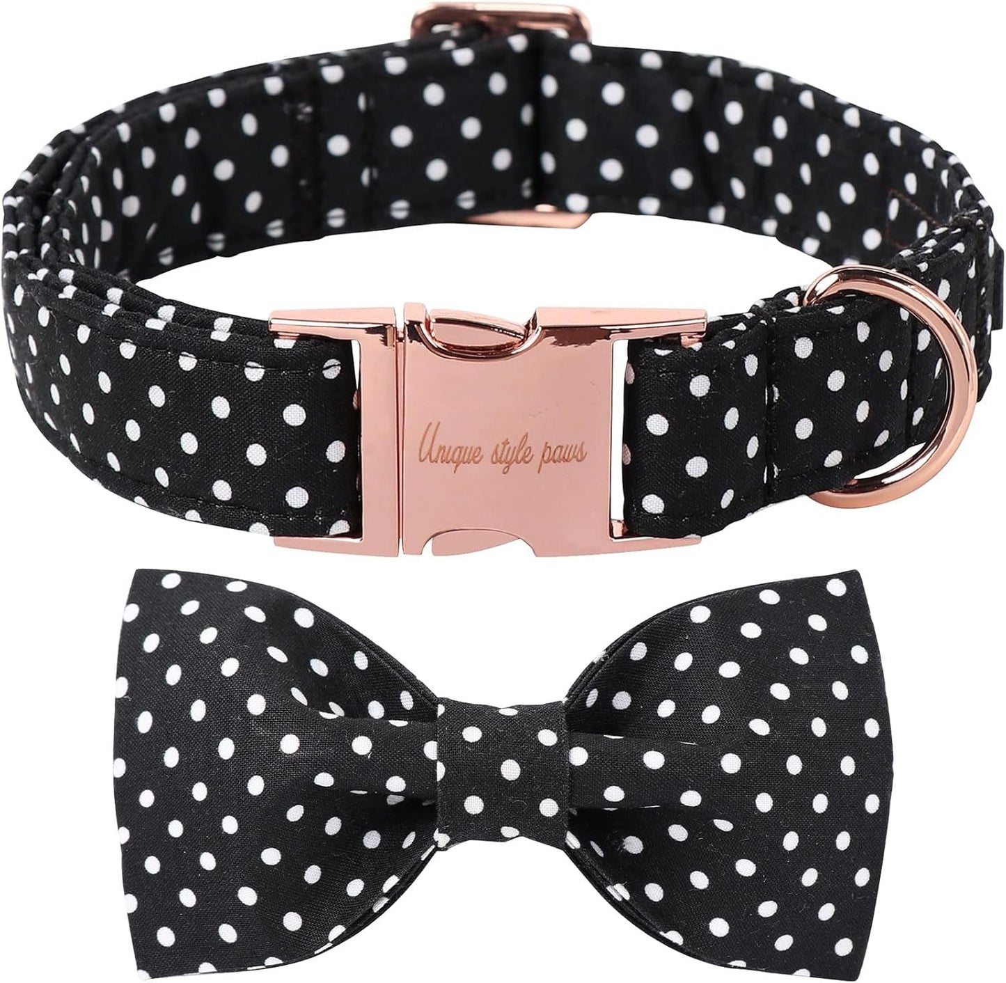 Cotton Dog Collar with Bow Puppy Collar with Black White round Dot for Small Medium Large Boys Girls Dogs - FurrrBabies & More! - 313024927919