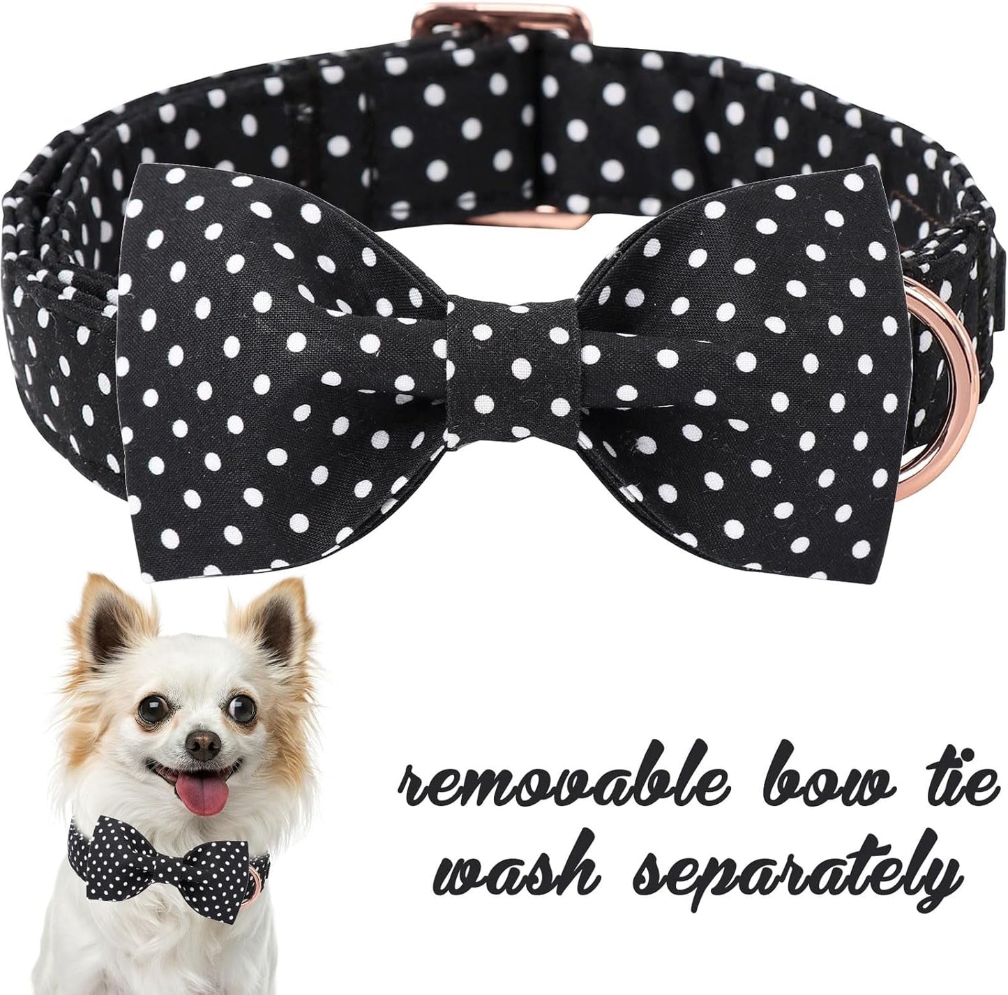 Cotton Dog Collar with Bow Puppy Collar with Black White round Dot for Small Medium Large Boys Girls Dogs - FurrrBabies & More! - 313024927919