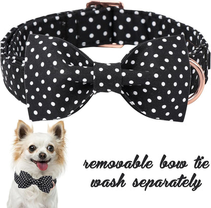 Cotton Dog Collar with Bow Puppy Collar with Black White round Dot for Small Medium Large Boys Girls Dogs - FurrrBabies & More! - 313024927919