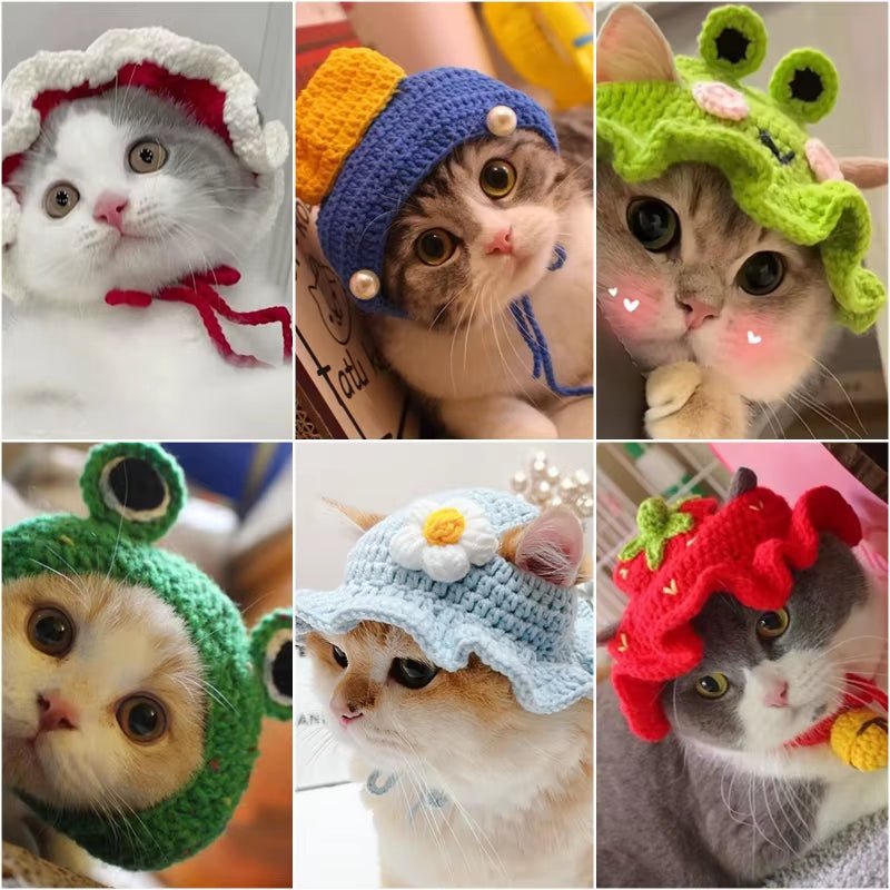 Cute Refined Cat Hat Elastic Autumn Winter Pet Hat Puppy Kittens Knitted Hat Party Photo Shoot Props Decoration Cat Accessories - FurrrBabies & More! - 711181469059