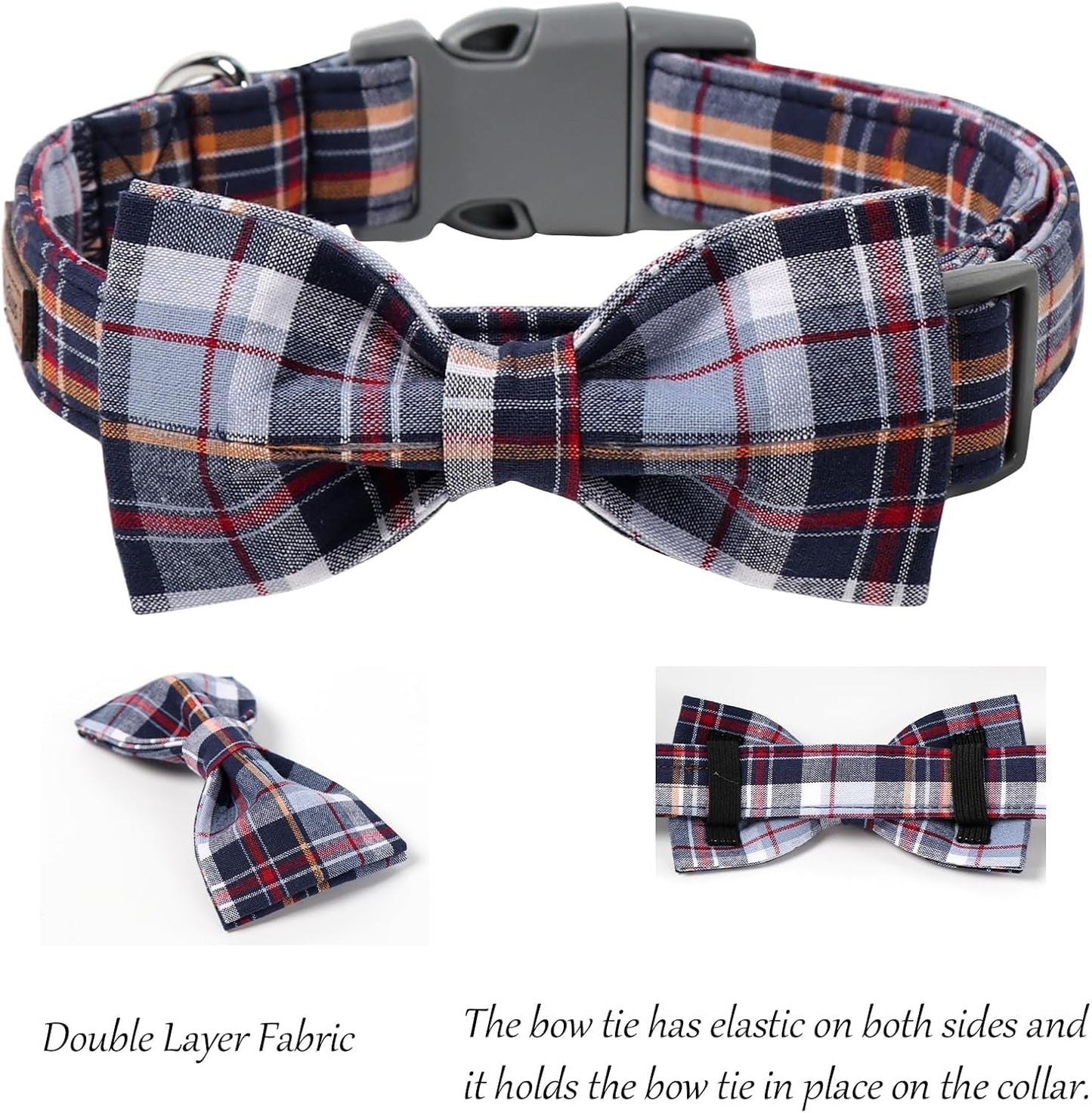 Dog and Cat Collar with Bowtie Grid Collar Plastic Buckle Light Adjustable Collars for Small Medium Large Dogs - FurrrBabies & More! - 313053767746