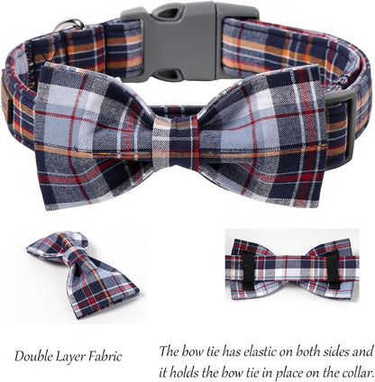 Dog and Cat Collar with Bowtie Grid Collar Plastic Buckle Light Adjustable Collars for Small Medium Large Dogs - FurrrBabies & More! - 313053767746