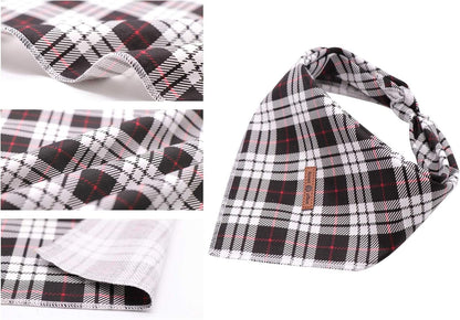 Dog Bandana Washable Cotton Handkerchief Scarf Triangle Bandana for Small Medium Large Dogs Black Grid - FurrrBabies & More! - 744759517333