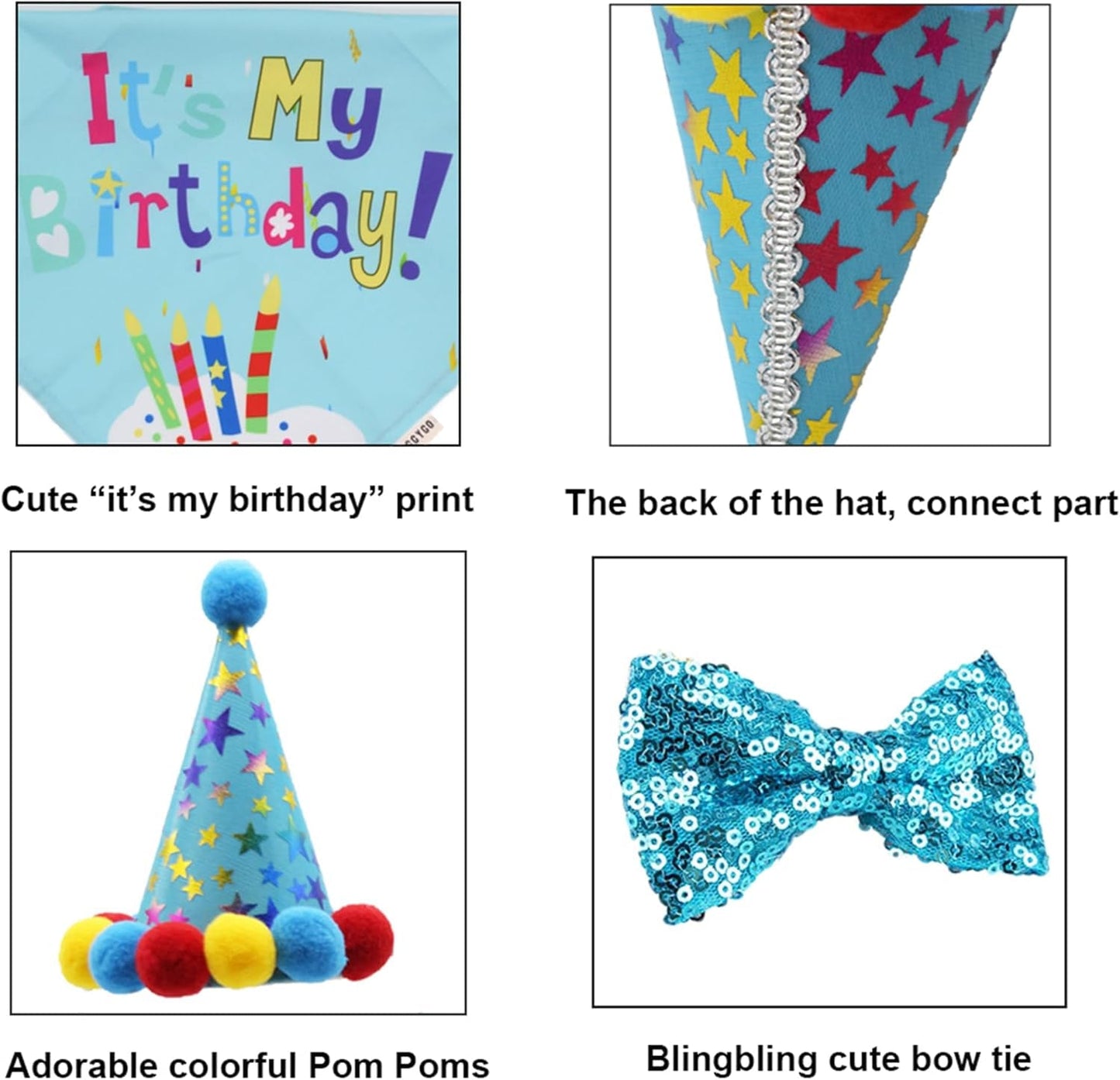 Dog Birthday Bandana Scarf and Blue Boy Pet Birthday Party Hat with Cute Bow Tie for Medium Large Dog Pet (Large) - FurrrBabies & More! - 744110072037