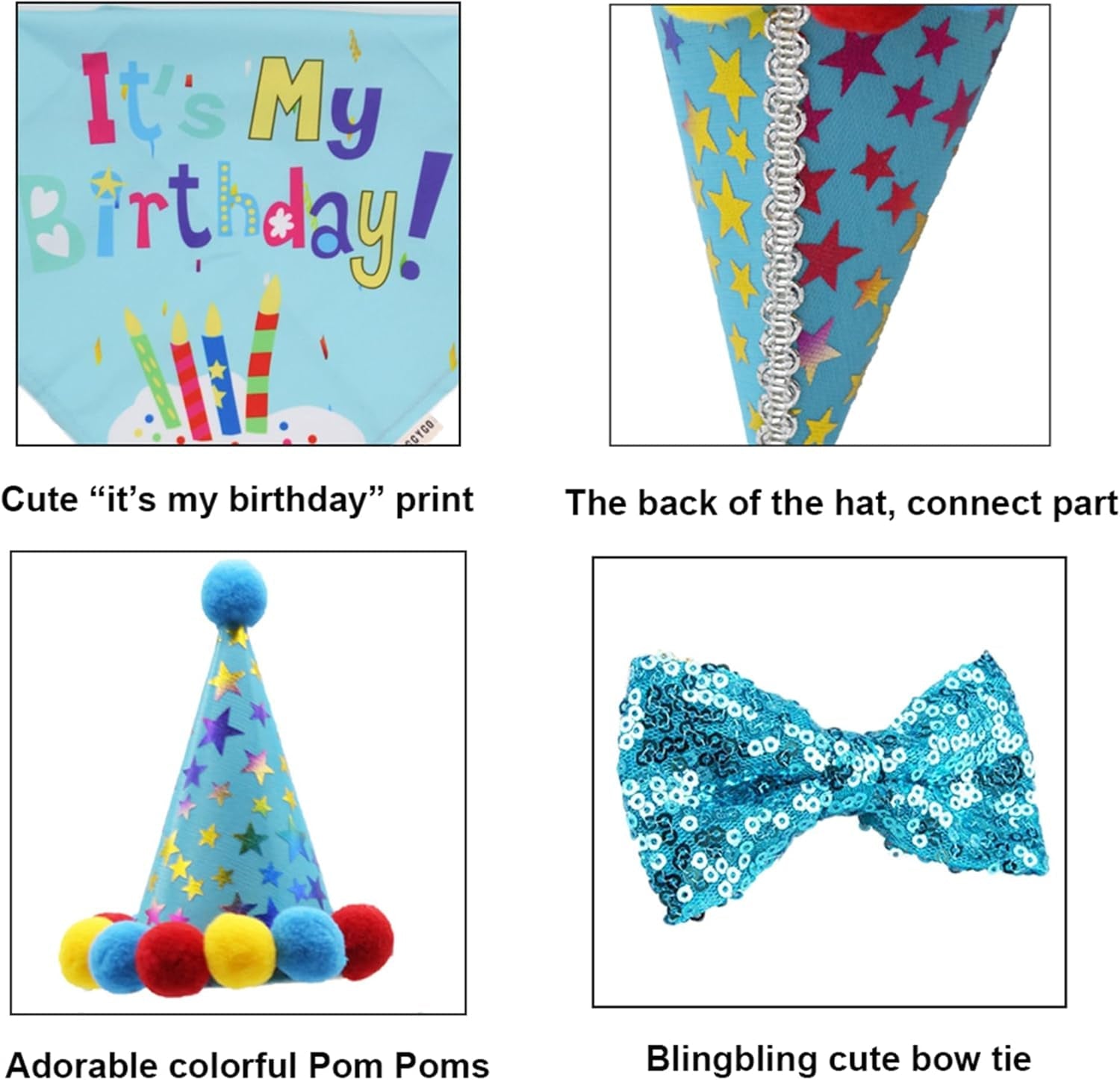 Dog Birthday Bandana Scarf and Blue Boy Pet Birthday Party Hat with Cute Bow Tie for Medium Large Dog Pet (Large) - FurrrBabies & More! - 744110072037