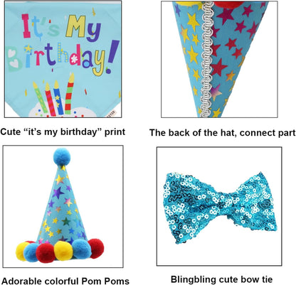 Dog Birthday Bandana Scarf and Blue Boy Pet Birthday Party Hat with Cute Bow Tie for Medium Large Dog Pet (Large) - FurrrBabies & More! - 744110072037