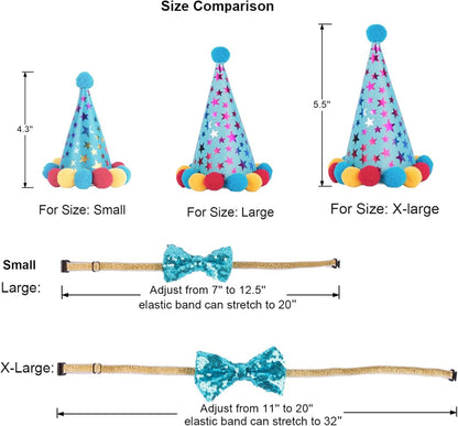 Dog Birthday Bandana Scarf and Blue Boy Pet Birthday Party Hat with Cute Bow Tie for Medium Large Dog Pet (Large) - FurrrBabies & More! - 744110072037