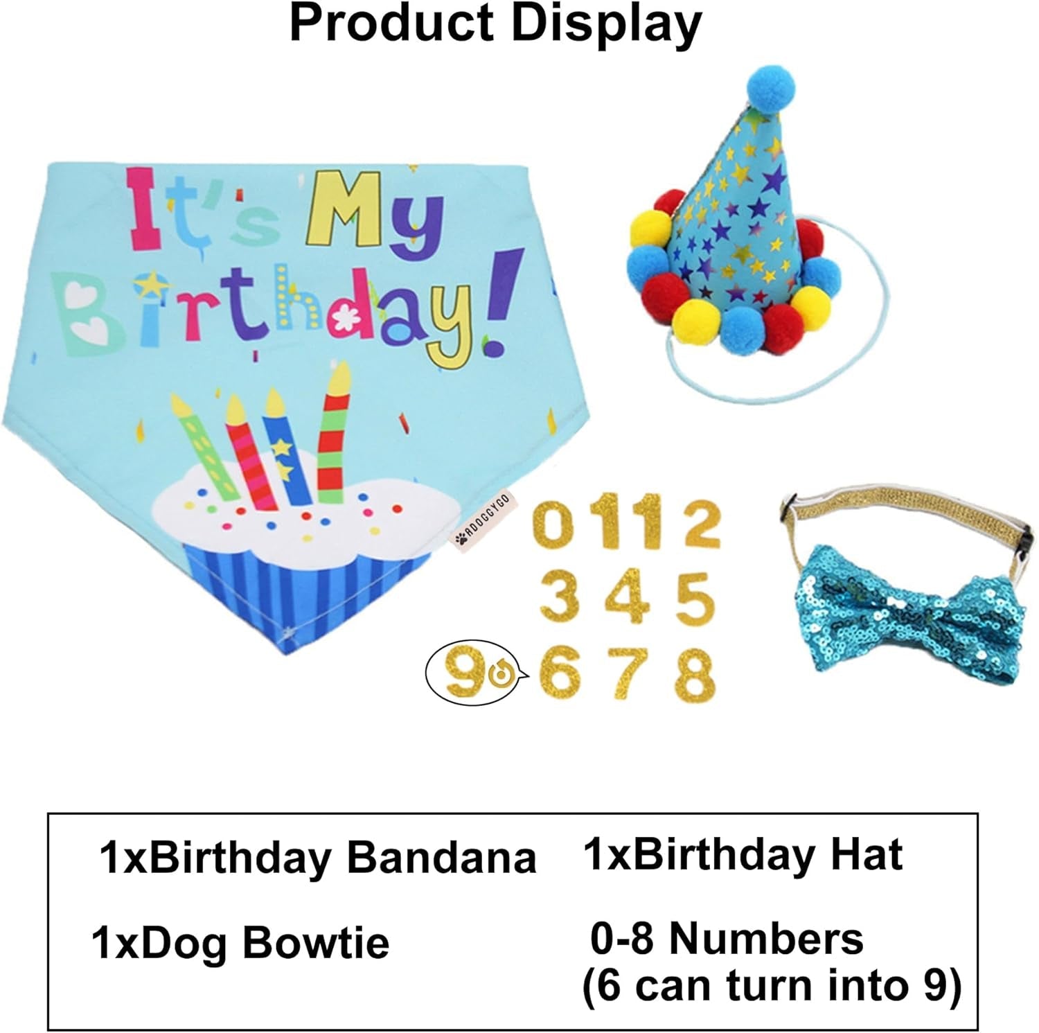 Dog Birthday Bandana Scarf and Blue Boy Pet Birthday Party Hat with Cute Bow Tie for Medium Large Dog Pet (Large) - FurrrBabies & More! - 744110072037