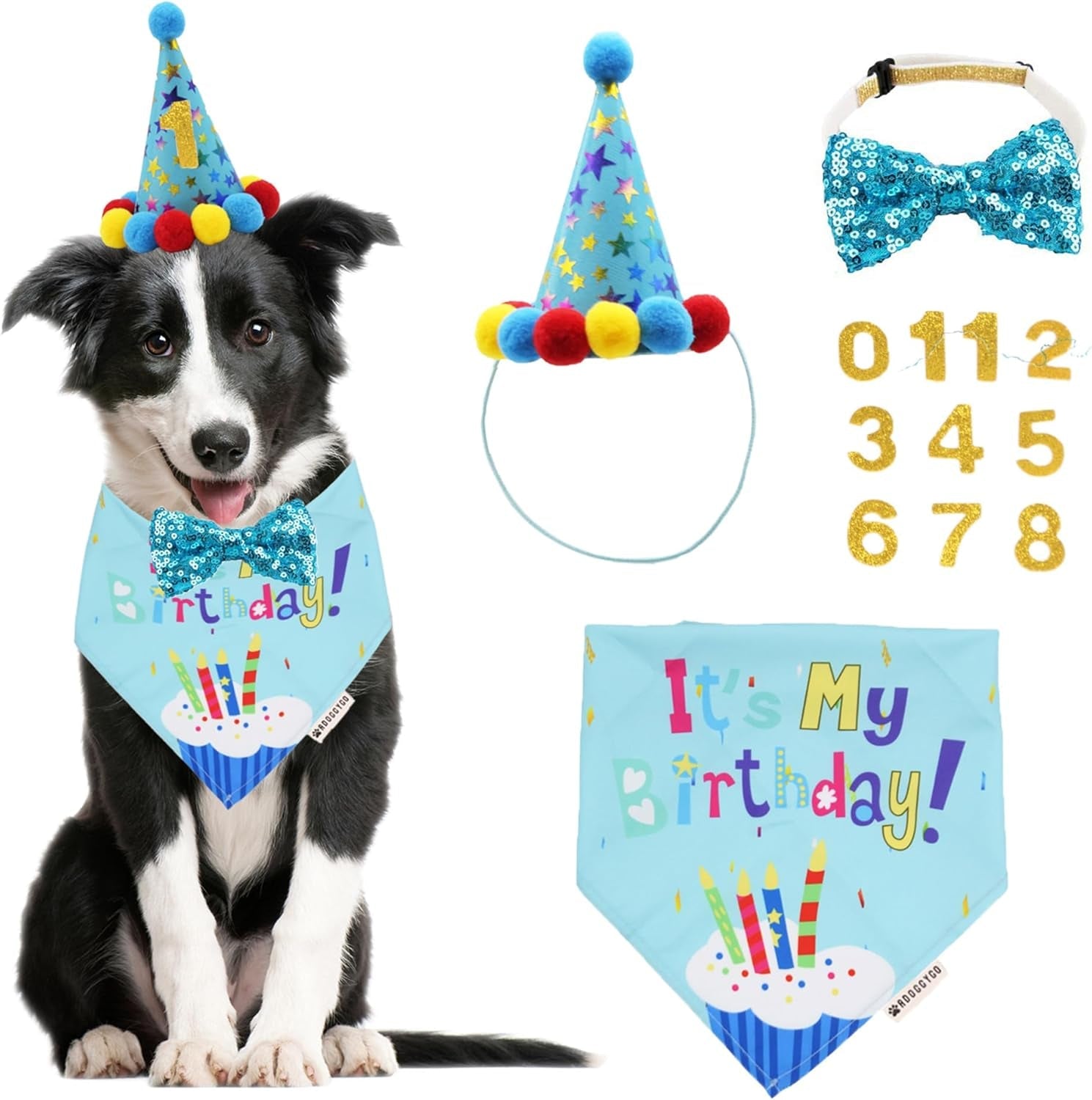 Dog Birthday Bandana Scarf and Blue Boy Pet Birthday Party Hat with Cute Bow Tie for Medium Large Dog Pet (Large) - FurrrBabies & More! - 744110072037