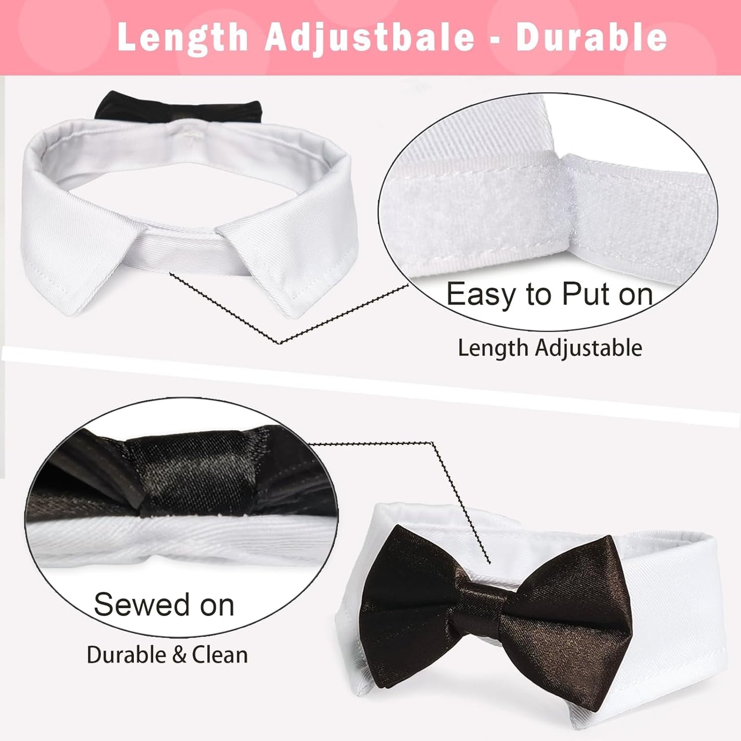 Dog Bow Tie, Pet Bowtie Collar Black, Adjustable White Pet Tuxedo Collar with Black Dog Neck Bow Tie for Medium Large Boy Dogs Wedding Formal Tuxedo Suit Tux Outfits Birthday Costumes - FurrrBabies & More! - 7445029051078