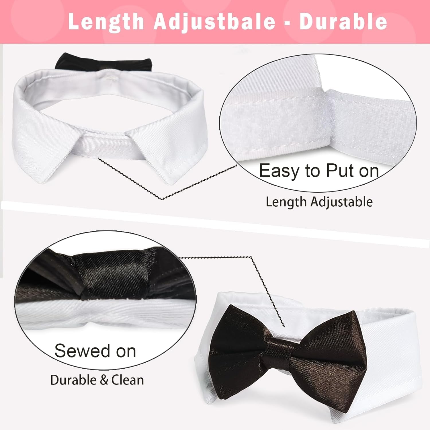 Dog Bow Tie, Pet Bowtie Collar Black, Adjustable White Pet Tuxedo Collar with Black Dog Neck Bow Tie for Medium Large Boy Dogs Wedding Formal Tuxedo Suit Tux Outfits Birthday Costumes - FurrrBabies & More! - 7445029051078