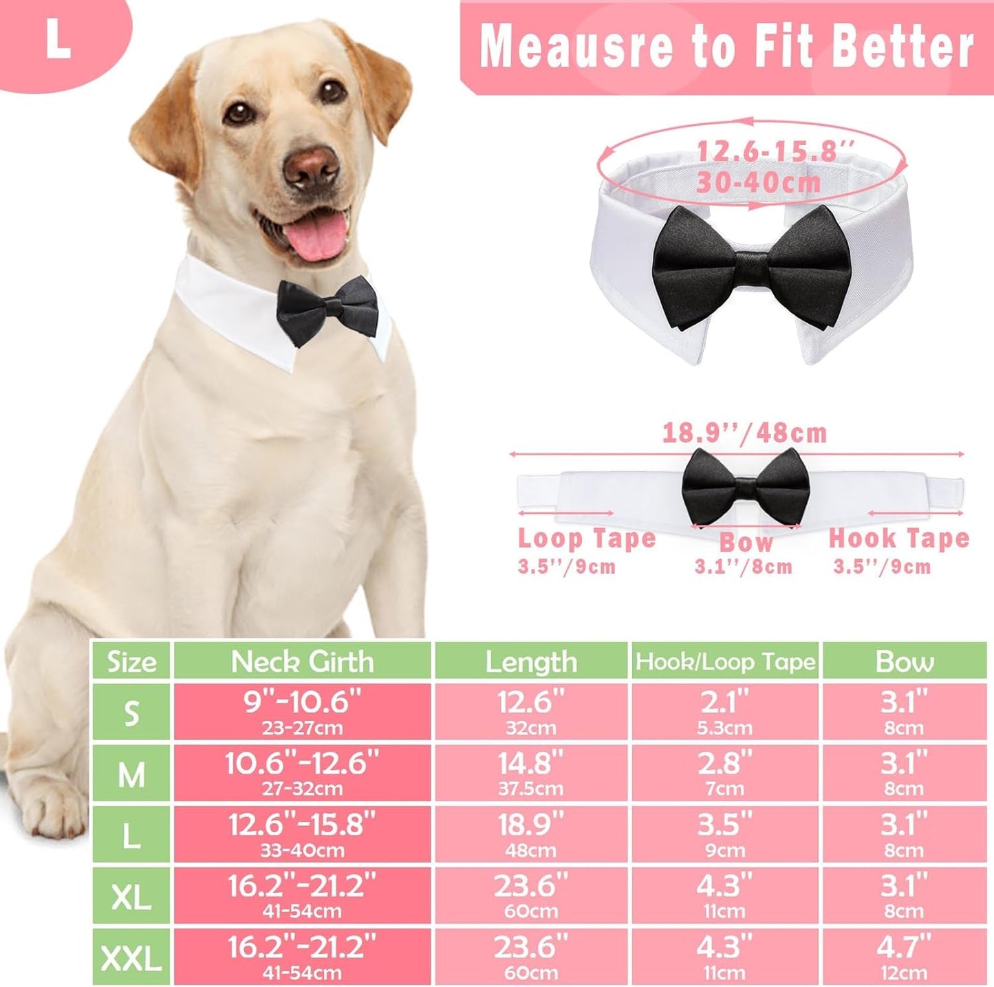 Dog Bow Tie, Pet Bowtie Collar Black, Adjustable White Pet Tuxedo Collar with Black Dog Neck Bow Tie for Medium Large Boy Dogs Wedding Formal Tuxedo Suit Tux Outfits Birthday Costumes - FurrrBabies & More! - 7445029051078