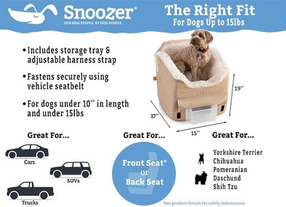 Dog Car Seat with Storage Tray: Lookout II Dog Booster Car Seat for Pets up to 18Lbs, Helps Alleviate Travel Sickness & Fear for Dogs, Removable Washable Cover – Black Quilted, Size Small - FurrrBabies & More! - 7445002683630