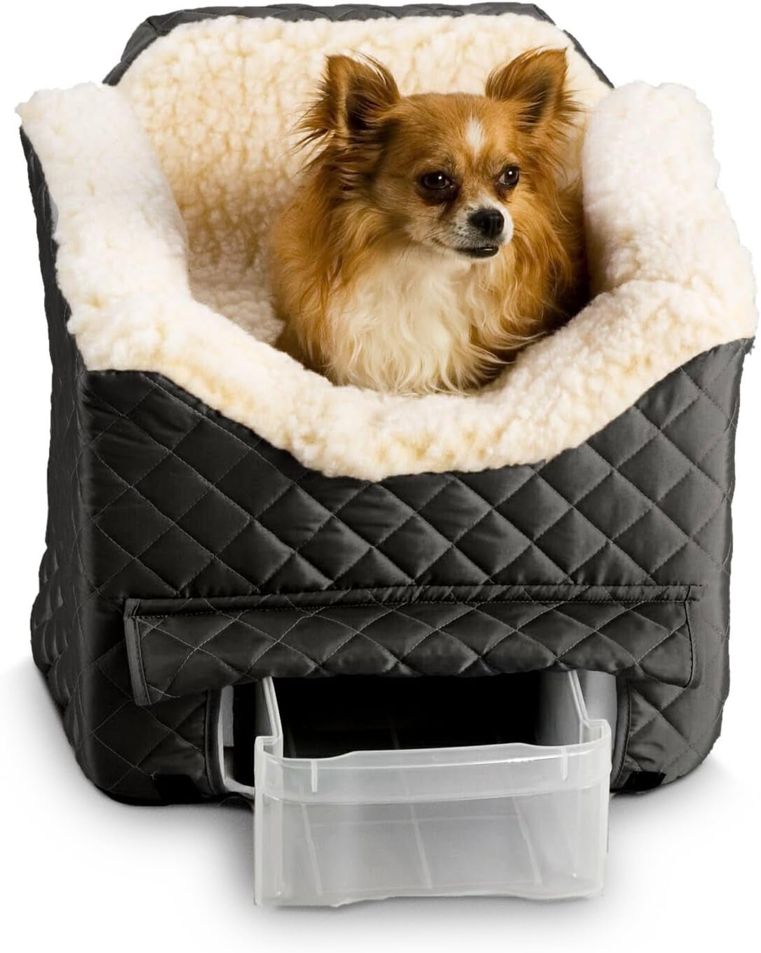 Dog Car Seat with Storage Tray: Lookout II Dog Booster Car Seat for Pets up to 18Lbs, Helps Alleviate Travel Sickness & Fear for Dogs, Removable Washable Cover – Black Quilted, Size Small - FurrrBabies & More! - 7445002683630