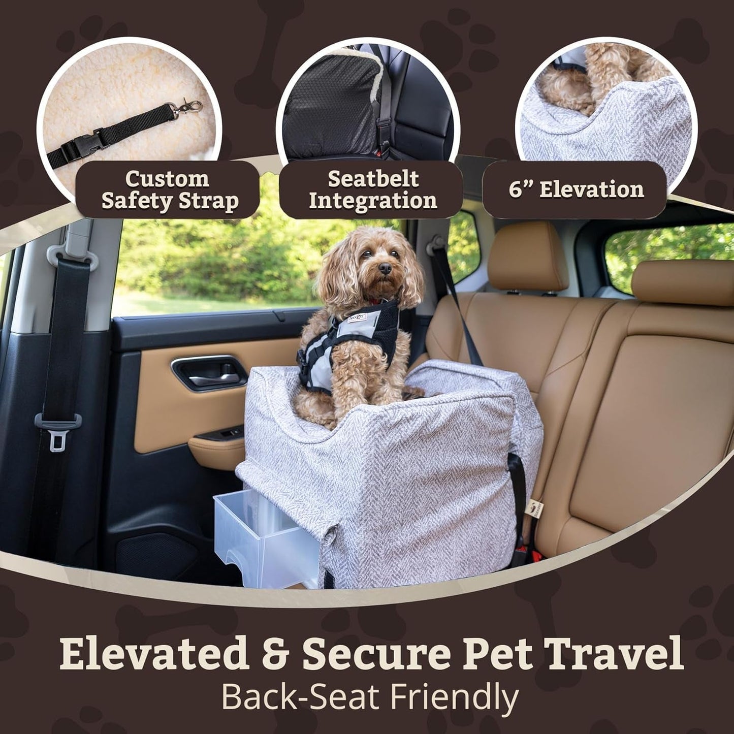 Dog Car Seat with Storage Tray: Lookout II Dog Booster Car Seat for Pets up to 18Lbs, Helps Alleviate Travel Sickness & Fear for Dogs, Removable Washable Cover – Palmer Dove, Size Small - FurrrBabies & More! - 313049759786