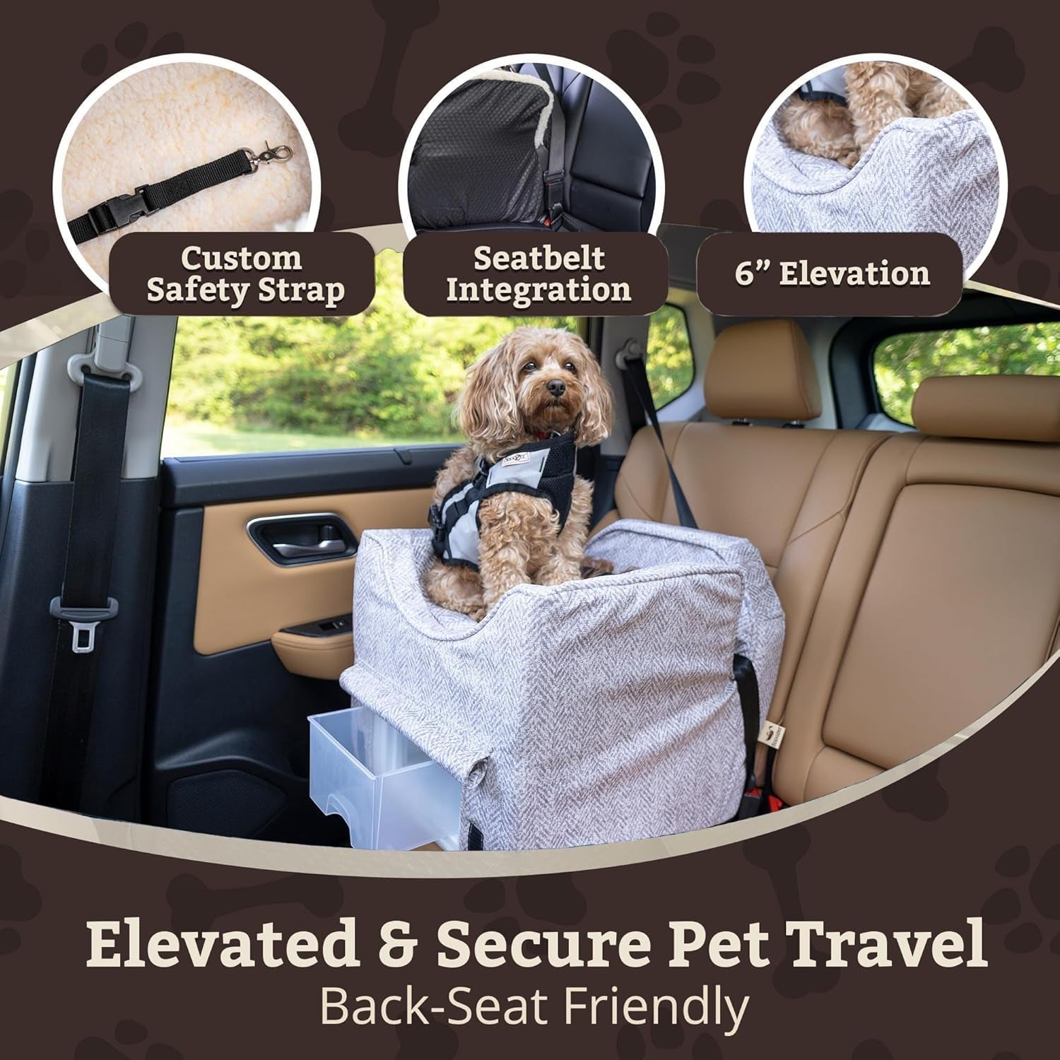 Dog Car Seat with Storage Tray: Lookout II Dog Booster Car Seat for Pets up to 18Lbs, Helps Alleviate Travel Sickness & Fear for Dogs, Removable Washable Cover – Palmer Dove, Size Small - FurrrBabies & More! - 313049759786