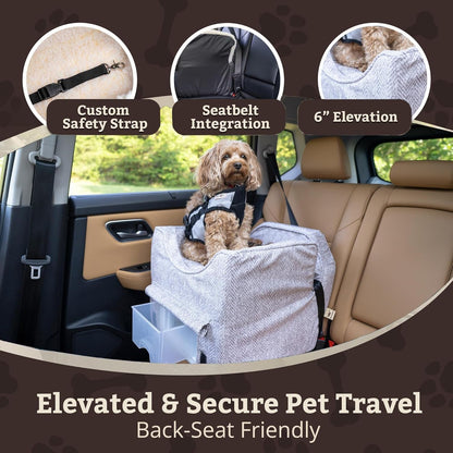 Dog Car Seat with Storage Tray: Lookout II Dog Booster Car Seat for Pets up to 18Lbs, Helps Alleviate Travel Sickness & Fear for Dogs, Removable Washable Cover – Palmer Dove, Size Small - FurrrBabies & More! - 313049759786
