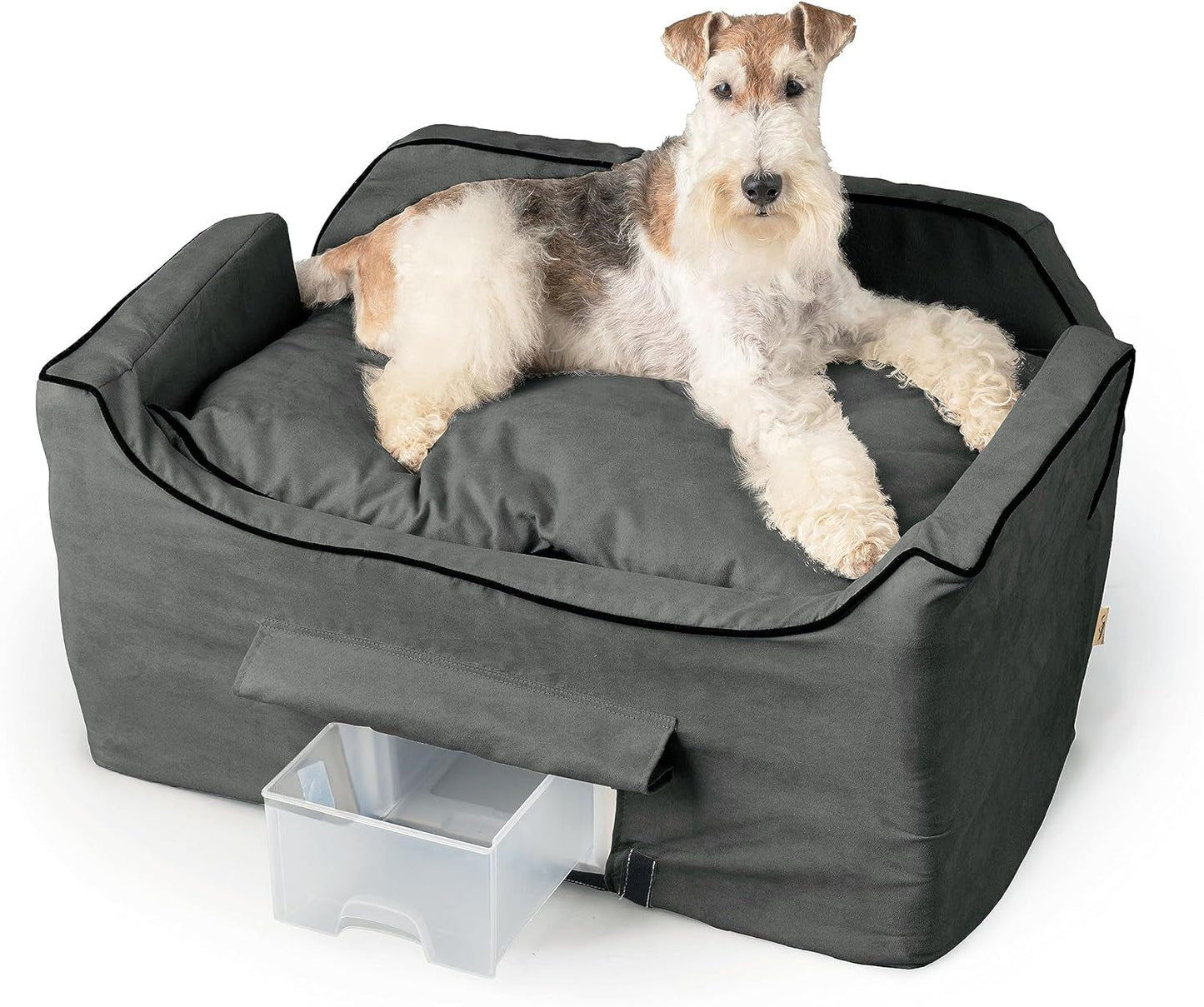 Dog Car Seat with Storage Tray: Lookout II Dog Booster Car Seat Medium Sized Dog, Pet Car Seat to Help Car Sickness for Dogs, Included Harness Strap, Anthracite Removable Washable Cover - FurrrBabies & More! - 313029291237