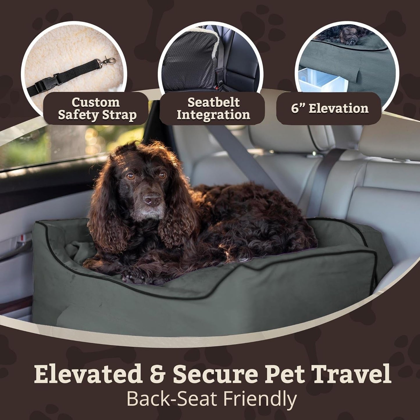 Dog Car Seat with Storage Tray: Lookout II Dog Booster Car Seat Medium Sized Dog, Pet Car Seat to Help Car Sickness for Dogs, Included Harness Strap, Anthracite Removable Washable Cover - FurrrBabies & More! - 313029291237