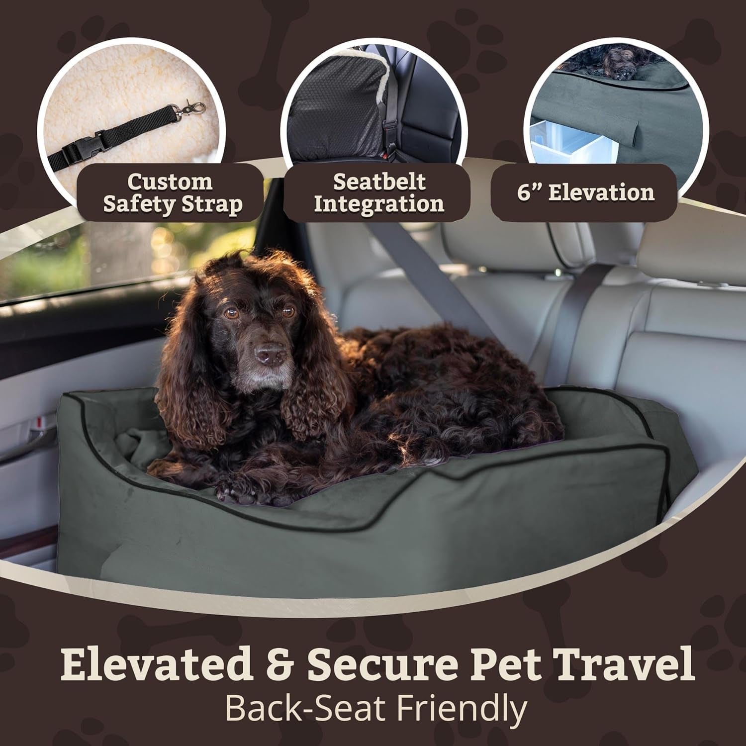 Dog Car Seat with Storage Tray: Lookout II Dog Booster Car Seat Medium Sized Dog, Pet Car Seat to Help Car Sickness for Dogs, Included Harness Strap, Anthracite Removable Washable Cover - FurrrBabies & More! - 313029291237