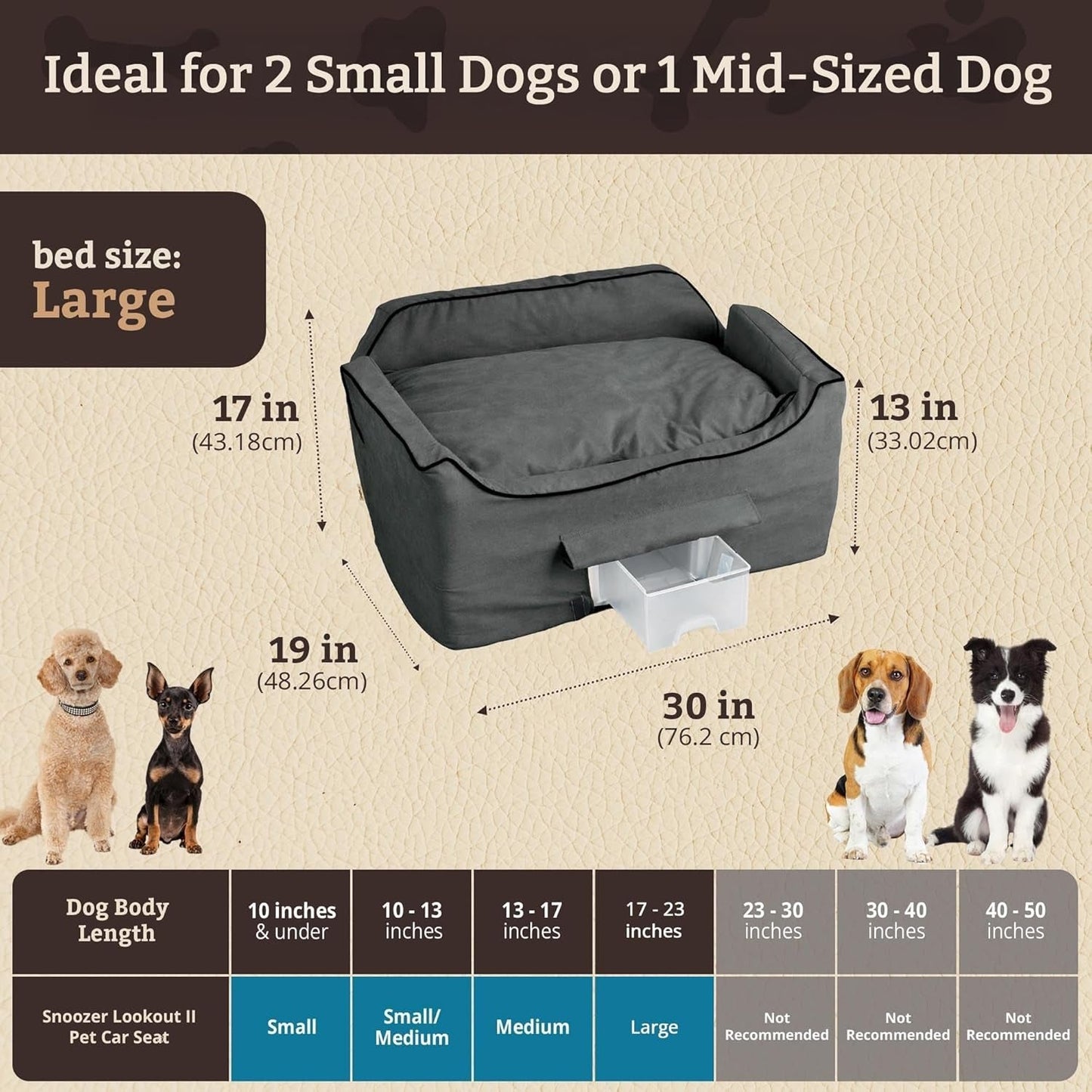 Dog Car Seat with Storage Tray: Lookout II Dog Booster Car Seat Medium Sized Dog, Pet Car Seat to Help Car Sickness for Dogs, Included Harness Strap, Anthracite Removable Washable Cover - FurrrBabies & More! - 313029291237