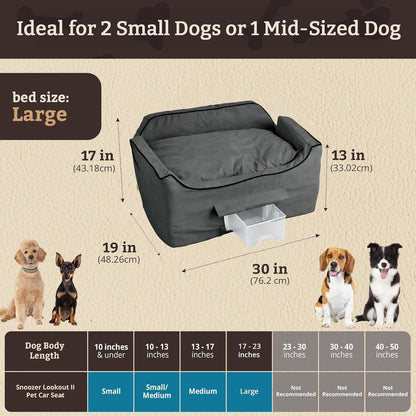Dog Car Seat with Storage Tray: Lookout II Dog Booster Car Seat Medium Sized Dog, Pet Car Seat to Help Car Sickness for Dogs, Included Harness Strap, Anthracite Removable Washable Cover - FurrrBabies & More! - 313029291237