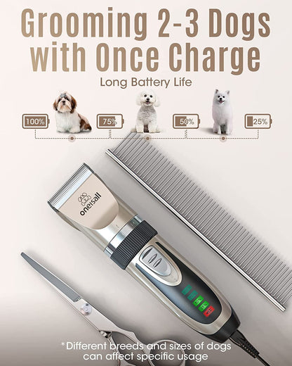 Dog Clippers Low Noise, 2 - Speed Quiet Dog Grooming Kit Rechargeable Cordless Pet Hair Clipper Trimmer Shaver for Small and Large Dogs Cats Animals (Gold) - FurrrBabies & More! - 711181549201