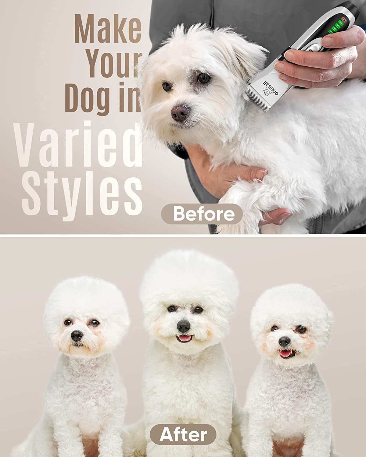 Dog Clippers Low Noise, 2 - Speed Quiet Dog Grooming Kit Rechargeable Cordless Pet Hair Clipper Trimmer Shaver for Small and Large Dogs Cats Animals (Gold) - FurrrBabies & More! - 711181549201