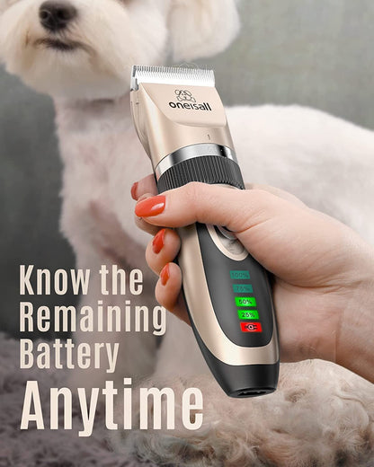 Dog Clippers Low Noise, 2 - Speed Quiet Dog Grooming Kit Rechargeable Cordless Pet Hair Clipper Trimmer Shaver for Small and Large Dogs Cats Animals (Gold) - FurrrBabies & More! - 711181549201