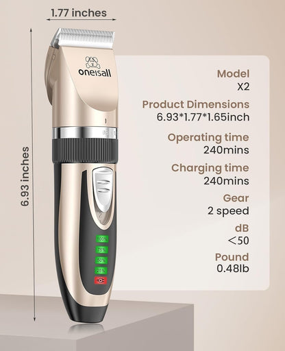 Dog Clippers Low Noise, 2 - Speed Quiet Dog Grooming Kit Rechargeable Cordless Pet Hair Clipper Trimmer Shaver for Small and Large Dogs Cats Animals (Gold) - FurrrBabies & More! - 711181549201