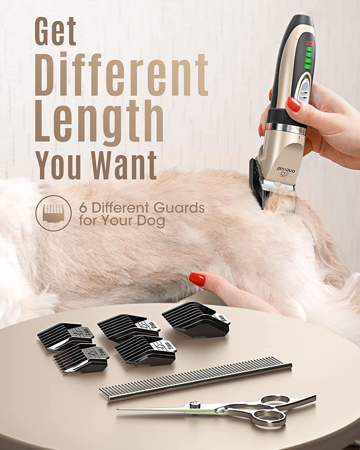 Dog Clippers Low Noise, 2 - Speed Quiet Dog Grooming Kit Rechargeable Cordless Pet Hair Clipper Trimmer Shaver for Small and Large Dogs Cats Animals (Gold) - FurrrBabies & More! - 711181549201