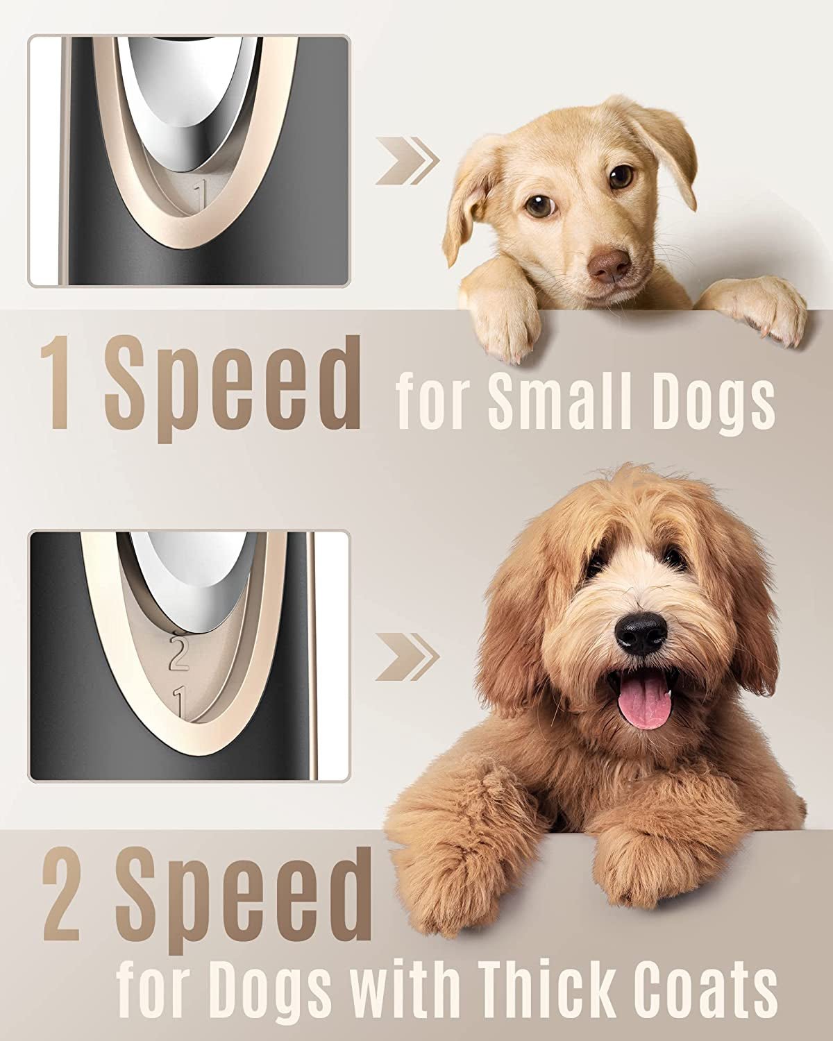 Dog Clippers Low Noise, 2 - Speed Quiet Dog Grooming Kit Rechargeable Cordless Pet Hair Clipper Trimmer Shaver for Small and Large Dogs Cats Animals (Gold) - FurrrBabies & More! - 711181549201
