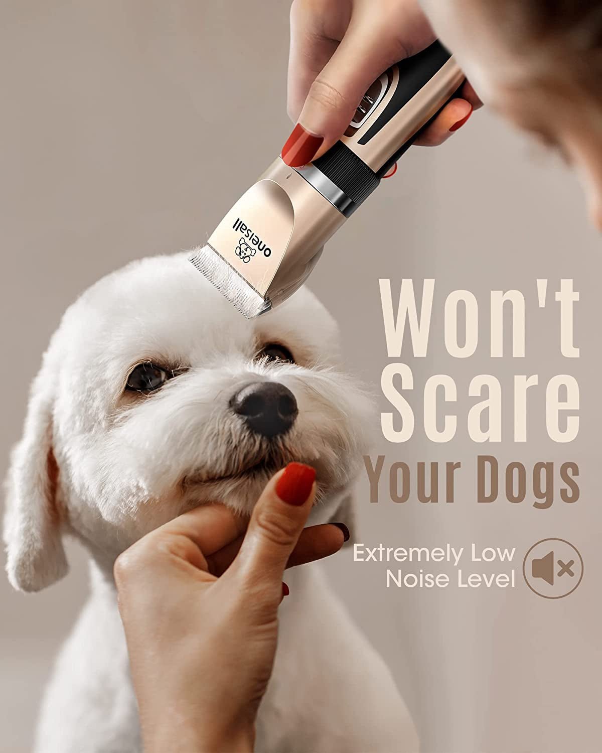 Dog Clippers Low Noise, 2 - Speed Quiet Dog Grooming Kit Rechargeable Cordless Pet Hair Clipper Trimmer Shaver for Small and Large Dogs Cats Animals (Gold) - FurrrBabies & More! - 711181549201