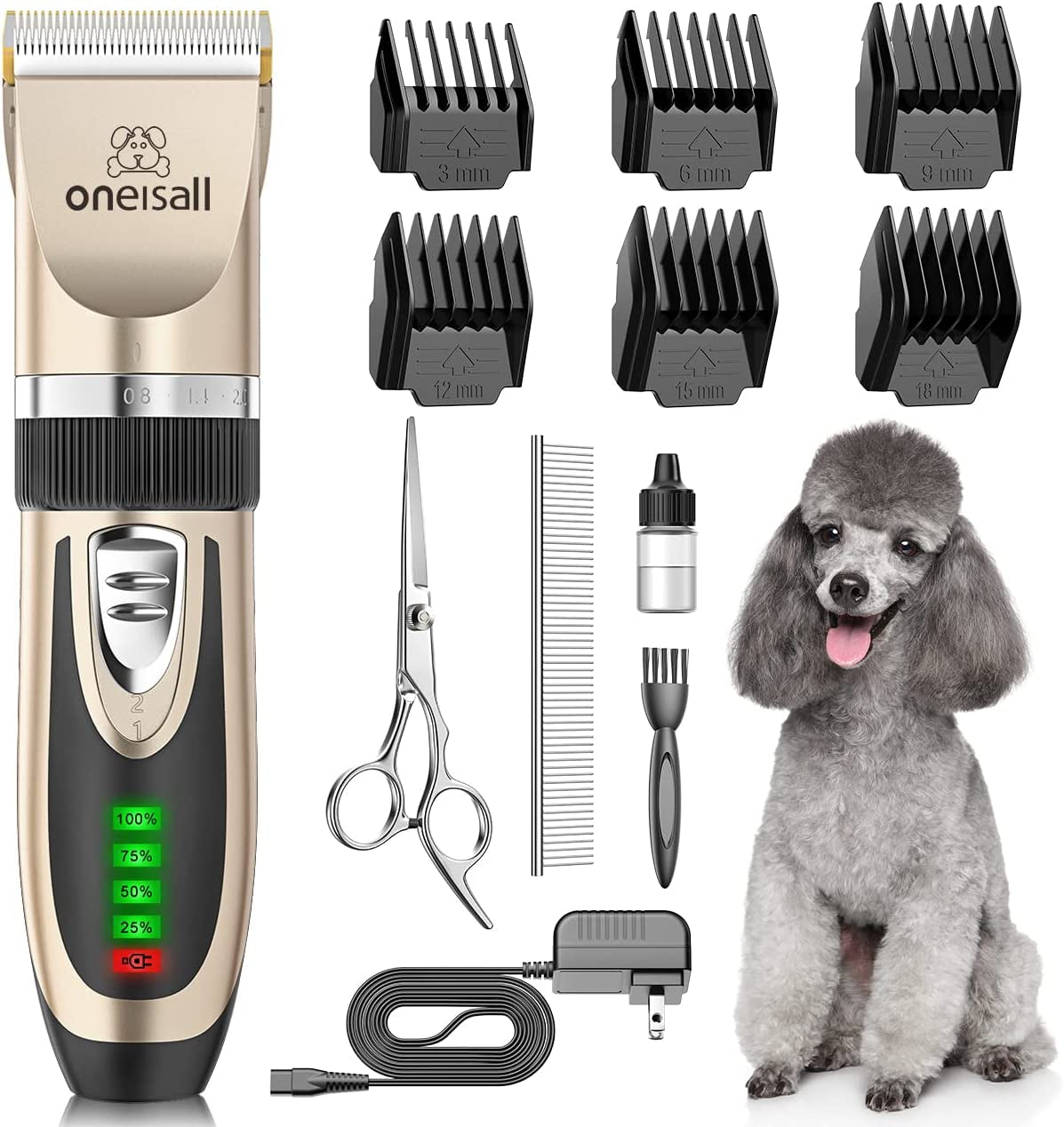Dog Clippers Low Noise, 2 - Speed Quiet Dog Grooming Kit Rechargeable Cordless Pet Hair Clipper Trimmer Shaver for Small and Large Dogs Cats Animals (Gold) - FurrrBabies & More! - 711181549201
