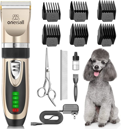 Dog Clippers Low Noise, 2 - Speed Quiet Dog Grooming Kit Rechargeable Cordless Pet Hair Clipper Trimmer Shaver for Small and Large Dogs Cats Animals (Gold) - FurrrBabies & More! - 711181549201