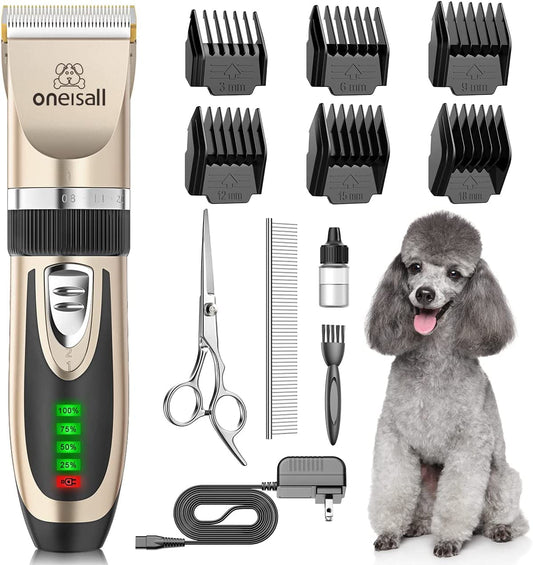 Dog Clippers Low Noise, 2 - Speed Quiet Dog Grooming Kit Rechargeable Cordless Pet Hair Clipper Trimmer Shaver for Small and Large Dogs Cats Animals (Gold) - FurrrBabies & More! - 711181549201